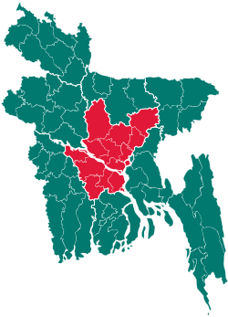 Map of Bangladesh showing Dhaka division