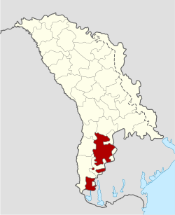 Placering af Gagauzien (rød) i Moldova (hvid)