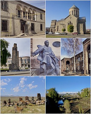 From top left: Gavar Administration • St. Astvatsatsin Church WWII Memorial in Downtown Gavar Hajrapet Khachatryan • Cultural Palace Manuchar Dolak Khachkars • Gavar mountains