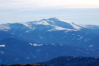 Die Seetaler Alpen mit dem Zirbitzkogel von Nordwest (Lachtal)