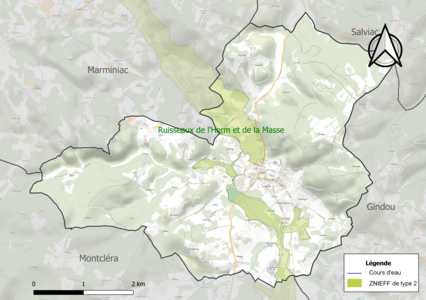 Carte de la ZNIEFF de type 2 sur la commune.