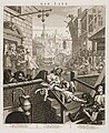 Gin Lane (Schnapsgasse) von William Hogarth, Stahlstich um 1860 nach dem Original von 1751