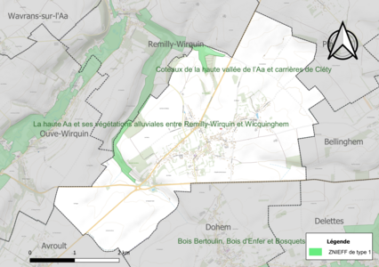 Carte de la ZNIEFF de type 1 sur la commune.