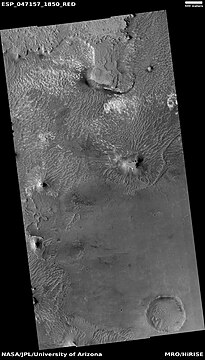 Wide view of layered mesas and buttes, as seen by HiRISE under HiWish program