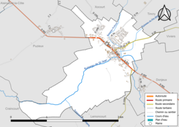 Carte en couleur présentant le réseau hydrographique de la commune