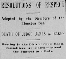 Newspaper clipping with headline announcing Baker's death