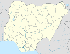 Mapa konturowa Nigerii, w centrum znajduje się punkt z opisem „Kagoro”