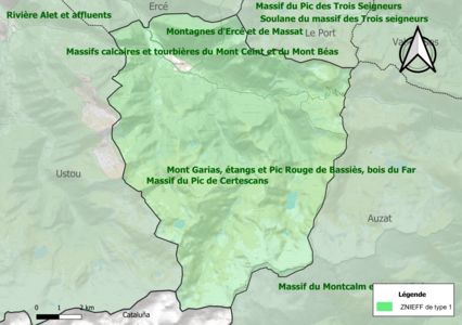 Carte des ZNIEFF de type 1 sur la commune.