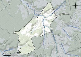 Carte en couleur présentant le réseau hydrographique de la commune