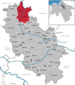 Läget för staden Bremervörde i Landkreis Rotenburg