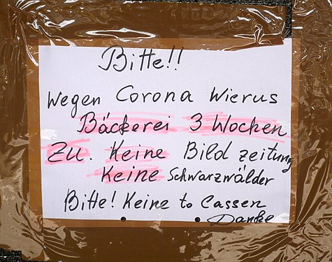 Hinweiszettel Bäckerei, Hausach, Ortenaukreis