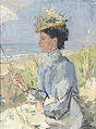 At the beach - Portrait of Martha Salomon (Scheveningen). Signed ISAAC ISRAELS. Oil on canvas. 79 x 59.5 cm '