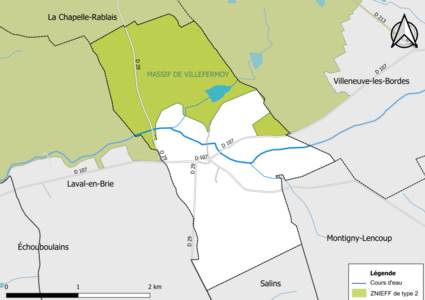 Carte des ZNIEFF de type 2 de la commune.