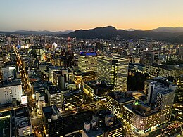 Central business district of Sapporo city at dusk (2020）