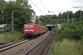 Elektrische locomotief in Stuttgart-Feuerbach.