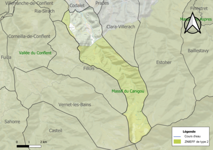 Carte des ZNIEFF de type 2 sur la commune.