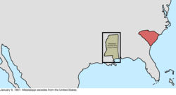 Map of the change to the founding states of the Confederate States on January 9, 1861