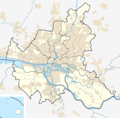 Mapa konturowa Hamburga, blisko centrum u góry znajduje się punkt z opisem „HAM”