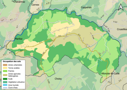 Carte en couleurs présentant l'occupation des sols.