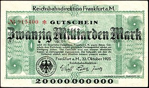 20 billion Mark "Notgeld" banknote of Frankfurt/Main