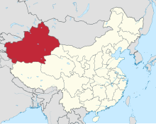 Ligging van Xinjiang in die Volksrepubliek China