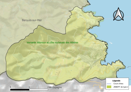 Carte de la ZNIEFF de type 2 sur la commune.