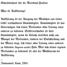 An excerpt from Immanuel Kant's What is Enlightenment? as a sample of the font Breitkopf Fraktur