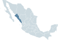 Locator map for the state of Sinaloa within Mexico.