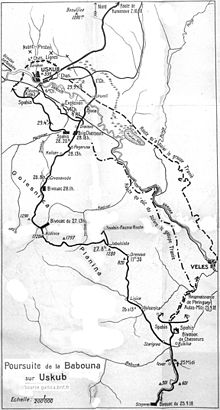 Carte représentant des manœuvres militaires lors de la campagne de Serbie