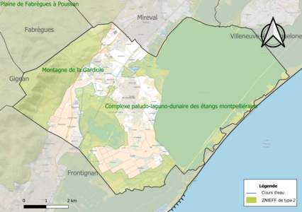 Carte des ZNIEFF de type 2 sur la commune.