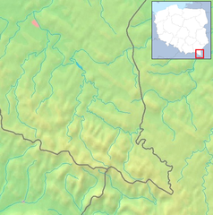 Mapa konturowa Bieszczadów Zachodnich, w centrum znajduje się punkt z opisem „Dom Pracy Twórczej„Chata Socjologa””