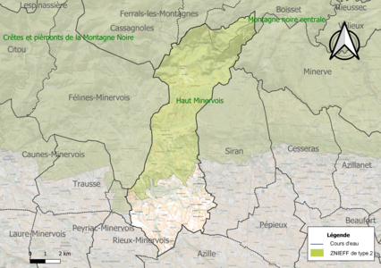 Carte des ZNIEFF de type 2 sur la commune.