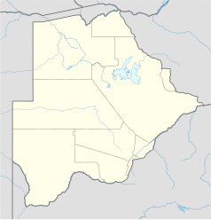 Mapa konturowa Botswany, po prawej nieco u góry znajduje się punkt z opisem „Francistown”