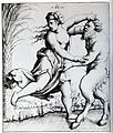 Fight between Satyr and a woman, A sketch of Augustin Hirschvogel.