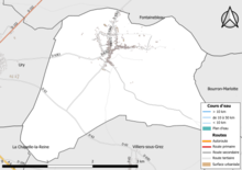 Carte en couleur présentant le réseau hydrographique de la commune