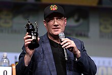 Kevin Feige, with the Inkpot Award, speaking at the 2017 San Diego Comic Con International