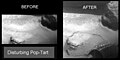 The Sojourner rover's front right camera imaged Pop-tart, a small rock or indurated soil material which was pushed out of the surrounding drift material by Sojourner's front left wheel during a soil mechanics experiment. Mars Pathfinder is the second in NASA's Discovery program of low-cost spacecraft with highly focused science goals. The Jet Propulsion Laboratory, Pasadena, CA, developed and manages the Mars Pathfinder mission for NASA's Office of Space Science, Washington, D.C. JPL is a division of the California Institute of Technology (Caltech). The Imager for Mars Pathfinder (IMP) was developed by the University of Arizona Lunar and Planetary Laboratory under contract to JPL. Peter Smith is the Principal Investigator.