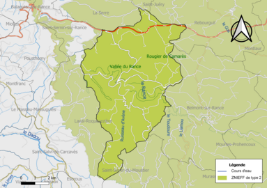 Carte des ZNIEFF de type 2 de la commune.