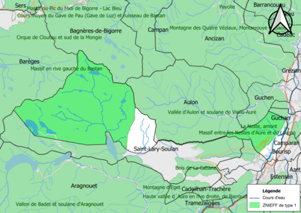 Carte des ZNIEFF de type 1 sur la commune.