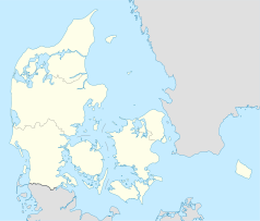 Mapa konturowa Danii, blisko centrum po lewej na dole znajduje się punkt z opisem „Hårslev”