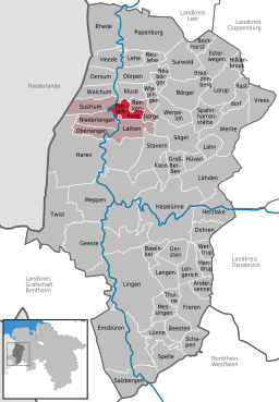 Läget för kommunen Fresenburg i Landkreis Emsland