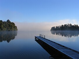 Morning mist on Lake Mapourika.