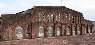 Facade (view west) of former locomotive repair shop in Trier