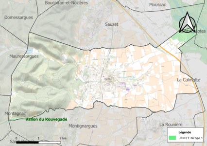 Carte des ZNIEFF de type 1 sur la commune.