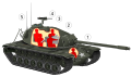 Positions of crewmembers in an american M103A1 tank.