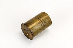 Shell casing from the battle of Kresna Gorge. It bears the engraved inscription in Greek: "Kresna. Treshkovon 1015. 13 July 1913".