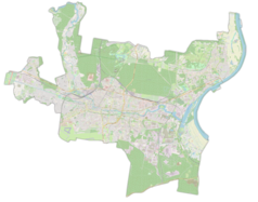 Mapa konturowa Bydgoszczy, na dole znajduje się punkt z opisem „Elda-Eltra Elektrotechnika S.A.”