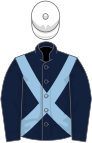 Dark blue, light blue crossbelts, white cap