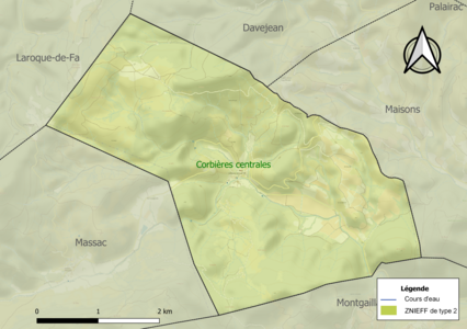 Carte de la ZNIEFF de type 2 sur la commune.