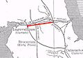 Image 83The Stanegate line is marked in red, to the south of the later Hadrian's Wall. (n.b. Brocavum is Brougham, not Kirkby Thore as given in the map) (from History of Cumbria)